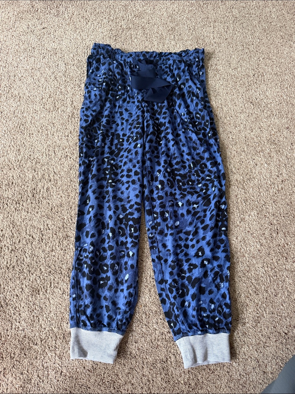 aerie Navy Blue Leopard-Print Pajama Joggers size Large Tall